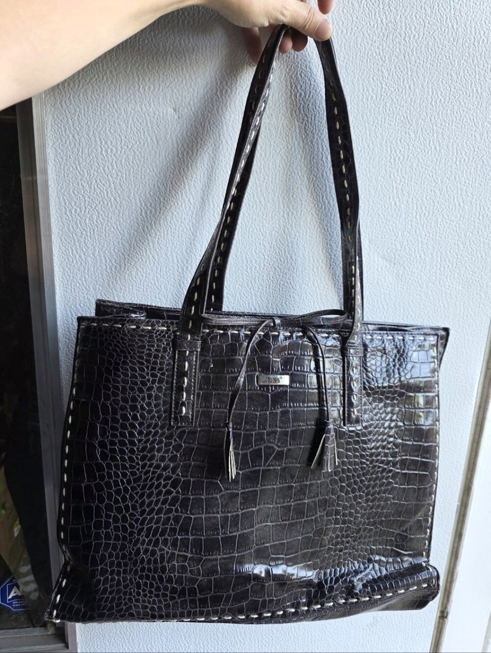Totes 90s Vintage Laptop Office Women’s Croc Embossed Tote Bag Black Goth Preppy